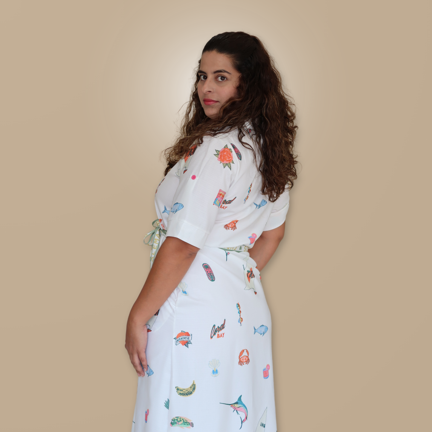 Vestido Blanco con Dibujos de Colores