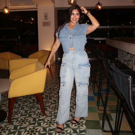 Pantalón Cargo de Mezclilla Azul Claro