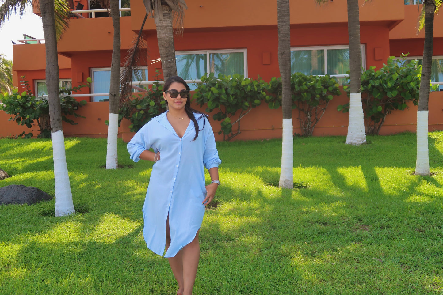Vestido Largo Playero de Lino Color Azul Celeste