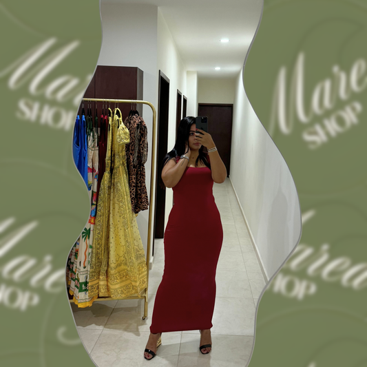 Vestido Largo Ajustado Color Vino