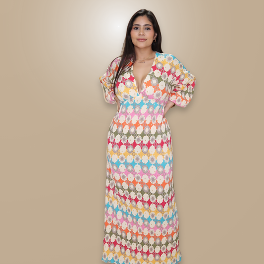 Vestido Largo de Colores con Destellos dorados