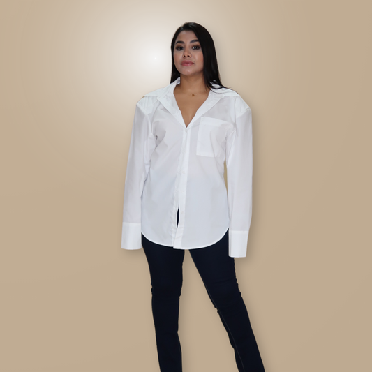 Camisa Manga Larga con Hombreras y Escote