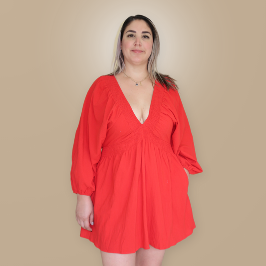 Vestido Corto Rojo con Manga Bombacha